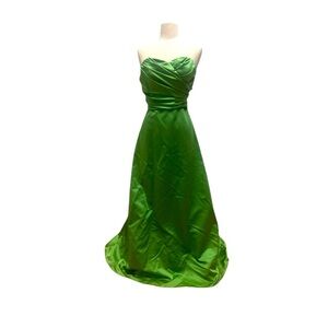 David and bridal strapless green long formal dress